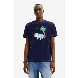 Desigual tricou din bumbac culoarea albastru marin, cu imprimeu imagine