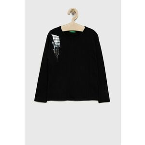 United Colors of Benetton longsleeve din bumbac pentru copii culoarea negru imagine