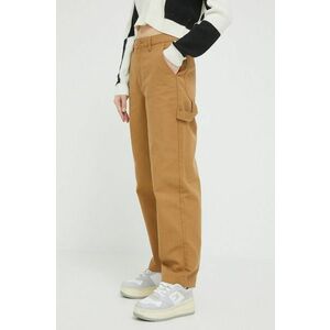 Vans pantaloni de bumbac culoarea maro, drept, high waist imagine