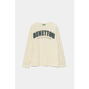 United Colors of Benetton longsleeve din bumbac pentru copii culoarea bej, cu imprimeu, 3ATNC10KQ imagine