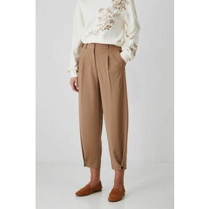 Medicine pantaloni femei, culoarea bej, lat, high waist imagine