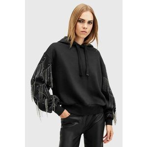 AllSaints hanorac de bumbac LENNON TASSEL femei, culoarea negru, cu glugă, cu imprimeu, W002JA imagine