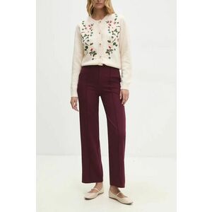 Answear Lab pantaloni femei, culoarea bordo, drept, high waist imagine