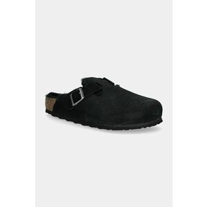 Birkenstock papuci din piele Boston Corduroy Shearling barbati, culoarea negru, 1028326 imagine