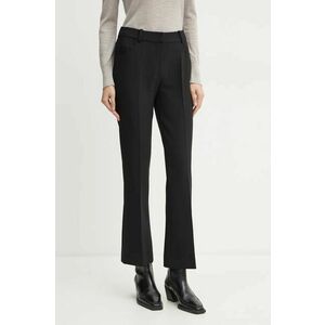 Luisa Spagnoli pantaloni din lana culoarea negru, evazati, high waist, 541597 imagine