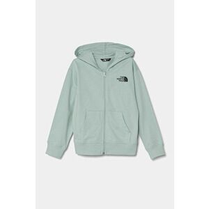 The North Face hanorac de bumbac pentru copii FZ OVERSIZE LIGHT HOODIE culoarea turcoaz, cu glugă, cu imprimeu, NF0A89HG1OC1 imagine