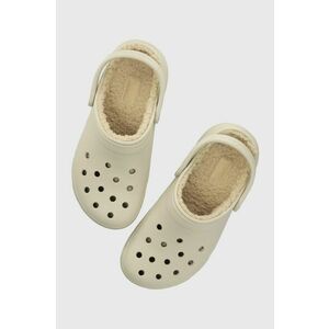 Crocs papuci Classic Platform Lined Clog femei, culoarea bej, cu platforma, 207938 imagine