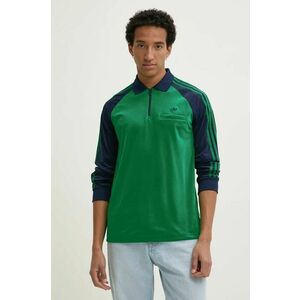 adidas Originals bluză din velur Velour Polo culoarea verde, cu imprimeu, JN5981 imagine