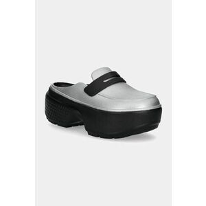 Crocs papuci Stomp Metallic Loafer Clog femei, culoarea argintiu, cu platforma, 210363 imagine