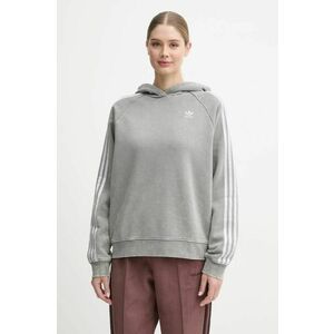 adidas Originals bluză Wash Hoodie femei, culoarea gri, cu glugă, cu imprimeu, IW3414 imagine