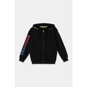 United Colors of Benetton bluza copii culoarea negru, cu glugă, cu imprimeu, 3WFMC504K imagine