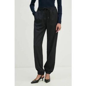 Lacoste pantaloni din lână culoarea albastru marin, high waist, HF1564 imagine