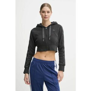 adidas Originals bluza Femme Galore Short Fulzip Hoodie femei, culoarea gri, cu glugă, cu imprimeu, JN3006 imagine