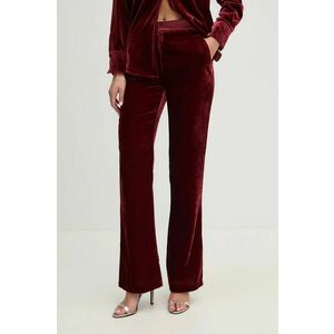 Sisley pantaloni de catifea culoarea bordo, drept, high waist, 41EULF06A imagine