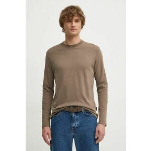 Sisley longsleeve din bumbac culoarea maro, neted, 3B7SS1045 imagine