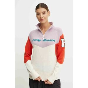 Helly Hansen pulover Apres femei, culoarea bej, călduros, cu guler, 66029 imagine