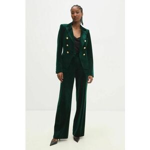 Answear Lab pantaloni de catifea culoarea verde, drept, high waist imagine