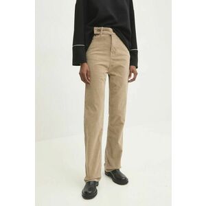 Answear Lab pantaloni de catifea cord culoarea bej, drept, high waist imagine