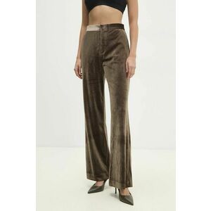 Answear Lab pantaloni de catifea culoarea bej, drept, high waist imagine