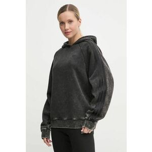 adidas Originals bluză Wash Hoodie femei, culoarea gri, cu glugă, cu imprimeu, IW3415 imagine