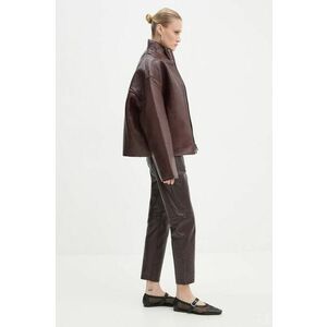 Remain geaca de piele femei, culoarea bordo, de tranzitie, oversize, 502440 imagine