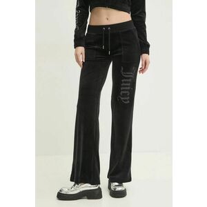 Juicy Couture pantaloni de trening din velur LAYLA JEWELLED LOW RISE PANT culoarea negru, cu imprimeu, JCBBJ224815 imagine