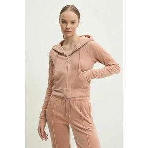 Juicy Couture bluză din velur MADISON HOODIE culoarea maro, cu glugă, neted, JCWA122001 imagine