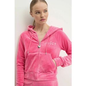 Juicy Couture bluză din velur REGAL MADISON HOODIE culoarea roz, cu glugă, neted, JCBAS224828 imagine