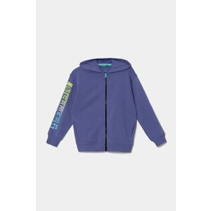 United Colors of Benetton bluza copii culoarea violet, cu glugă, cu imprimeu, 3WFMC504K imagine