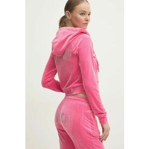 Juicy Couture bluză din velur MADISON HOODIE culoarea roz, cu glugă, neted, JCWA122001 imagine