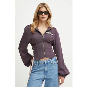 Versace Jeans Couture hanorac de bumbac femei, culoarea violet, cu glugă, cu imprimeu, 77HAI304 F0010 imagine