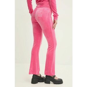 Juicy Couture pantaloni de trening din velur LISA REGAL VELOUR STRAIGHT LEG TRACK PANT culoarea roz, cu imprimeu, JCBBJ224829 imagine