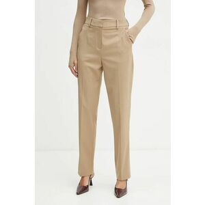 La Mania pantaloni DANA femei, culoarea bej, drept, high waist, DANA imagine