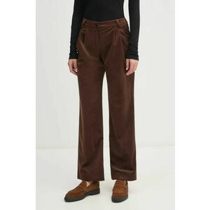 La Petite Française pantaloni de catifea culoarea maro, lat, high waist, PFPRALINE imagine