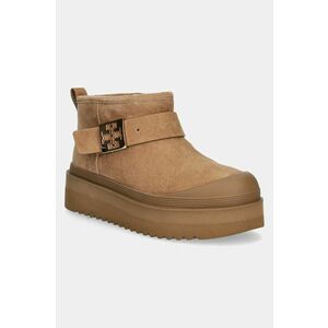 Tory Burch cizme de zapada din piele intoarsa Mellow Shearling Platform Boot culoarea maro, 165421-200 imagine