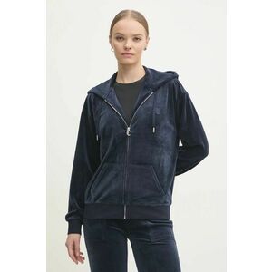 Juicy Couture bluză din velur HALAN OVERSIZED HOODIE culoarea bleumarin, cu glugă, uni, JCWAS24342 imagine