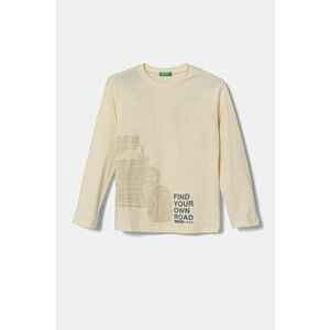 United Colors of Benetton longsleeve din bumbac pentru copii culoarea bej, cu imprimeu, 3ATNC10L5 imagine