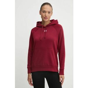 Under Armour bluza femei, culoarea bordo, cu glugă, neted imagine