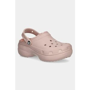 Crocs papuci de casa Classic Platform Lined Clog W culoarea roz, 207938 imagine