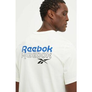 Reebok tricou din bumbac barbati, culoarea bej, cu imprimeu, 100208575 imagine