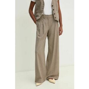 Hoss Intropia pantaloni femei, culoarea bej, lat, high waist, 6548632 imagine