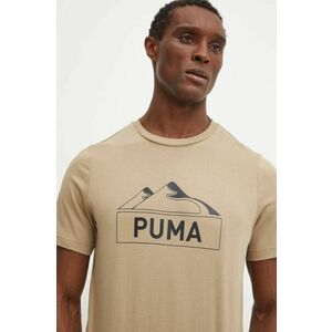 Puma tricou din bumbac barbati, culoarea bej, cu imprimeu, 681994 imagine