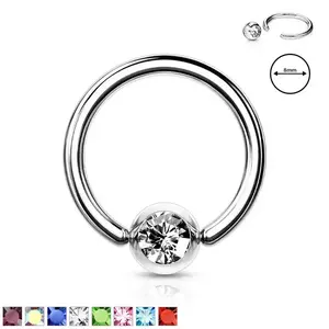 Piercing pentru sprâncene, din oțel 316L – inel cu cristal în lunetă rotundă, 1, 6 mm, diametru 10 mm - Culoare zirconiu piercing: Albastru - B imagine