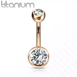 Piercing din titan pentru buric – două pietre rotunde transparente, 1, 6 mm - Culoare: Arămiu imagine