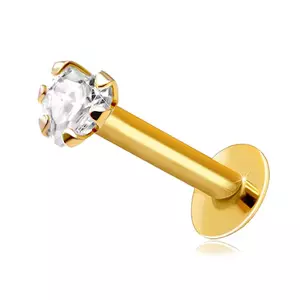 Piercing pentru buză și bărbie din aur de 9K - zircon transparent în formă de inimă imagine