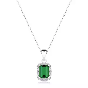 Colier din argint 925 - zircon dreptunghiular verde, margine transparentă imagine