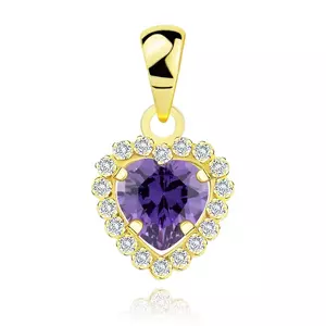 Pandantiv din aur galben de 14K - inimă cu zircon violet, cadru din zircon transparent imagine