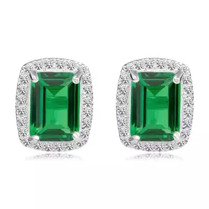 Cercei din argint 925 - zircon dreptunghiular verde, margine din zircon transparent imagine