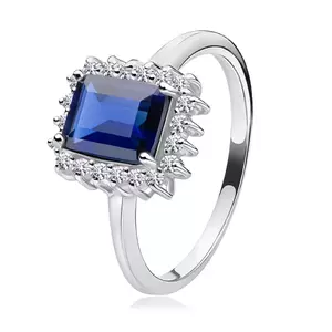 Inel argint 925 - zircon dreptunghiular albastru, margine zircon transparent - Marime inel: 47 imagine