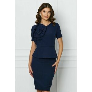 Rochie MBG bleumarin cu peplum in talie si floale pe bust imagine